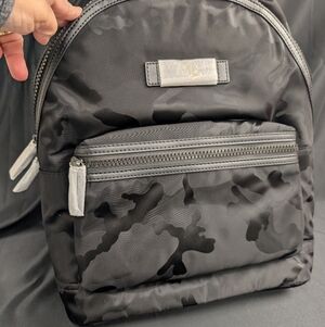 Michael Kors Kent Medium Signature Black Backpack Logo Print Gold Hardware